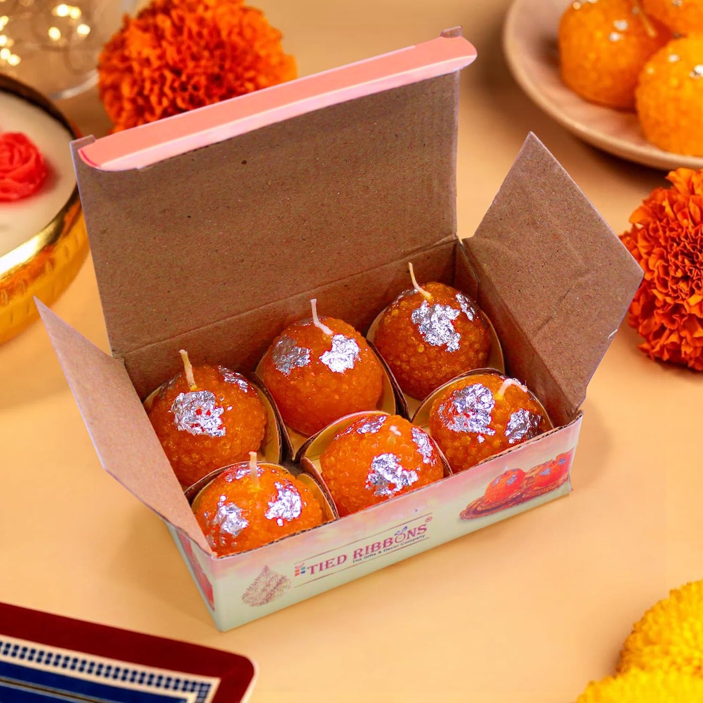 Lyonara Motichoor Ladoo Shaped Candles pack of 6