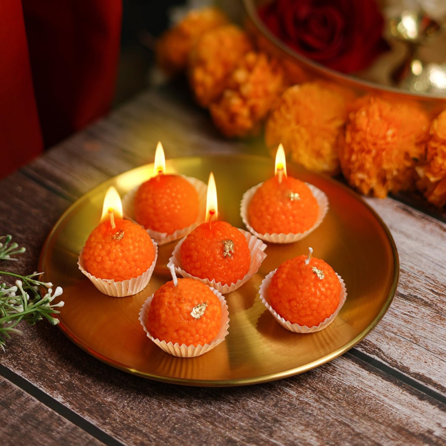 Lyonara Motichoor Ladoo Shaped Candles pack of 6
