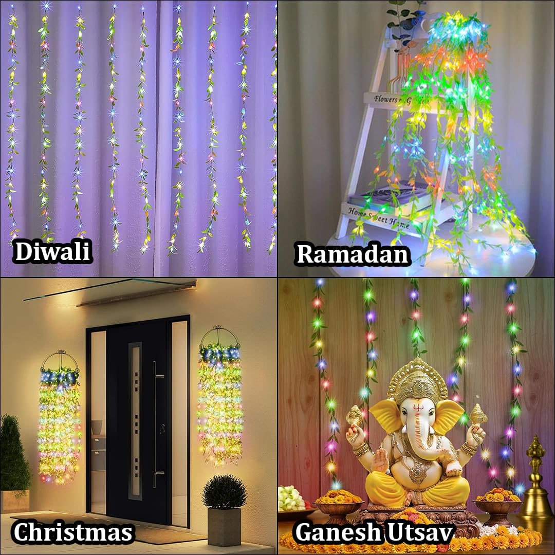Lyonara Artificial Leaf Curtain LED String Light, 200 LEDs (10x3Feet, Green Color)