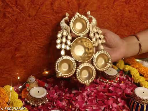 Lyonara Beautiful Peacock Traditional Diya for Diwali & Home ,Temple {pack of 2 }
