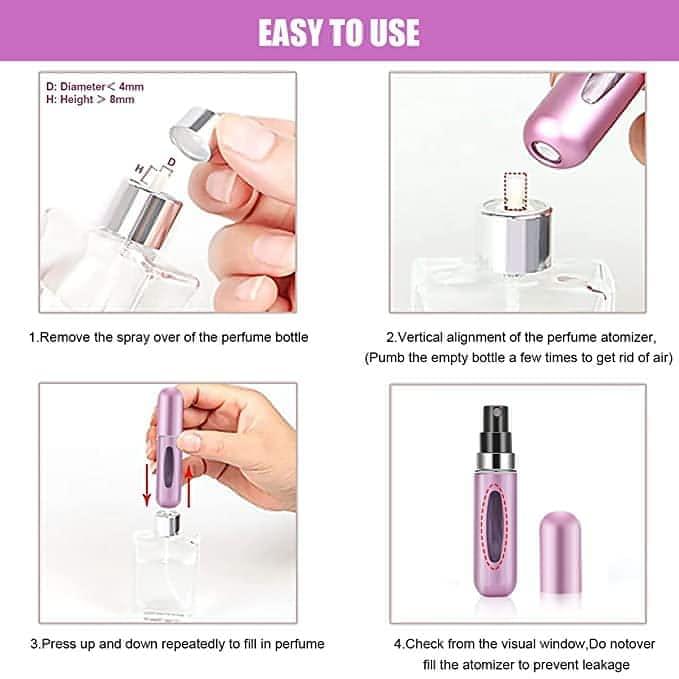 2 Portable Mini Refillable Perfume Atomizer Spray Bottles with 5ml Capacity Multifunctional, Sprayer Refiller (Multicolor, Pack of 2)