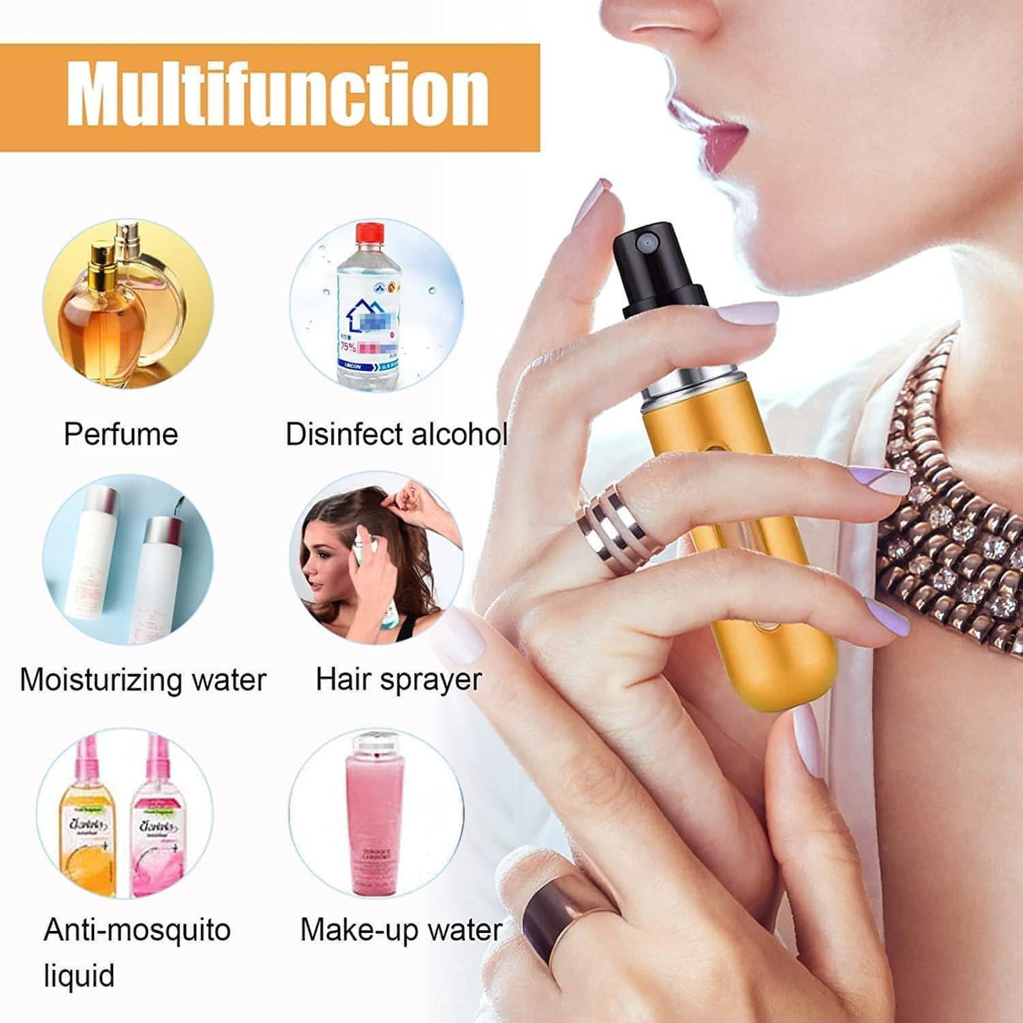 2 Portable Mini Refillable Perfume Atomizer Spray Bottles with 5ml Capacity Multifunctional, Sprayer Refiller (Multicolor, Pack of 2)