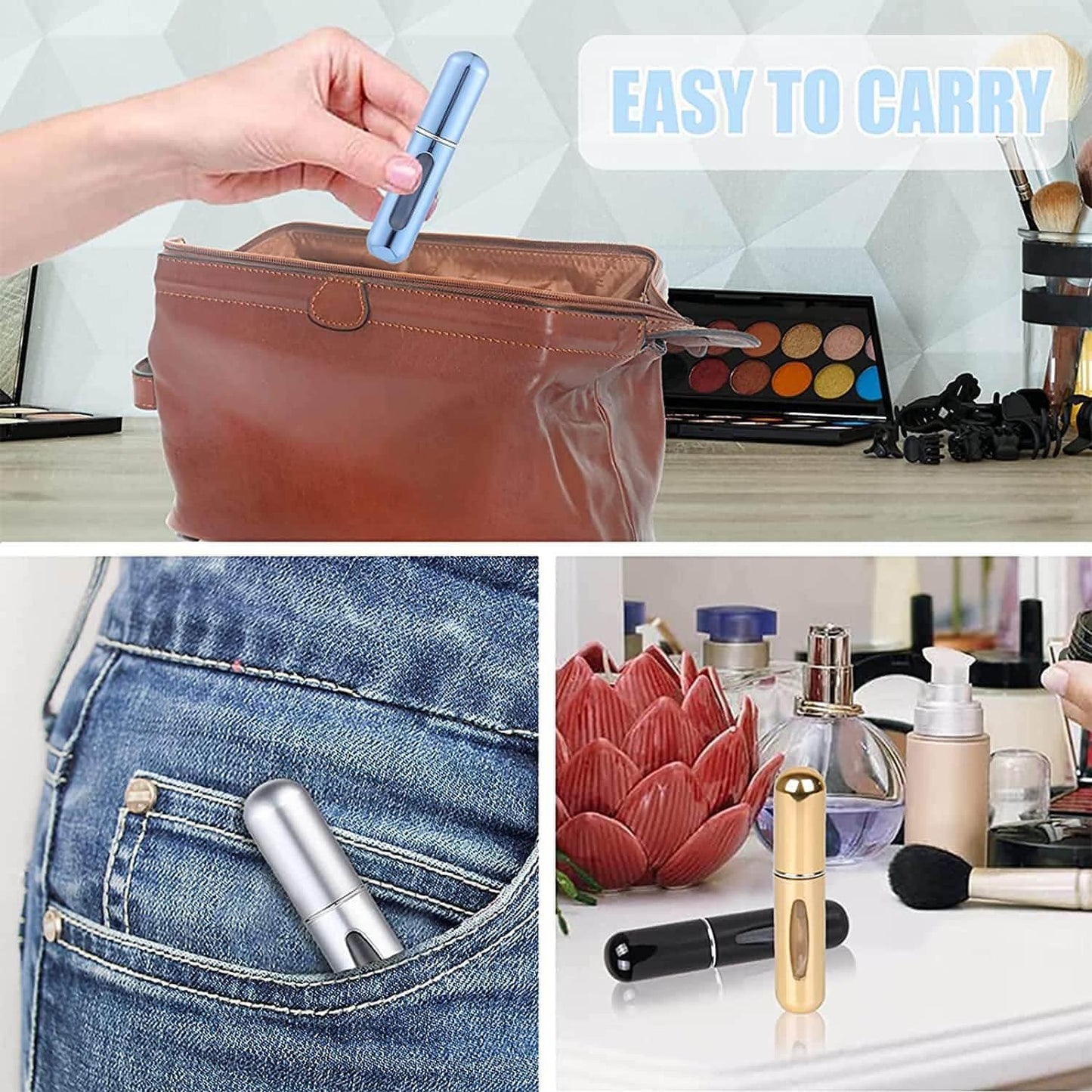 2 Portable Mini Refillable Perfume Atomizer Spray Bottles with 5ml Capacity Multifunctional, Sprayer Refiller (Multicolor, Pack of 2)