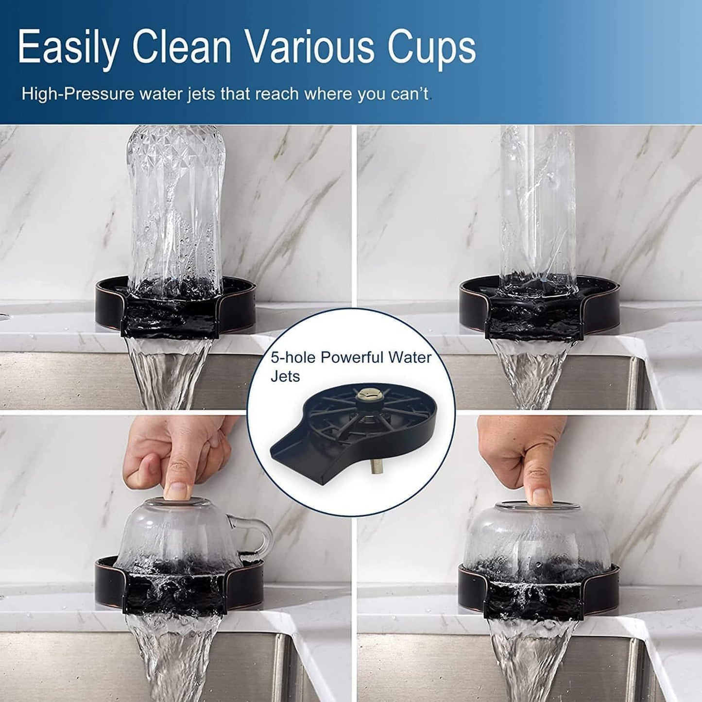 Automatic Cup Washer - Kitchen Sink Bottle Washer, Washing Machine Cleaning Accessories, Quick Rinse for Baby Bottle, Glass Bar, Kitchen Sink Automatic Washing Device