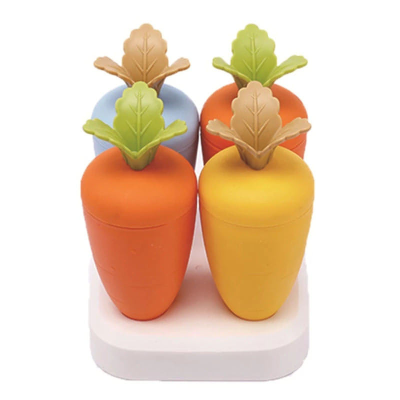 Cute Carrot Reusable Ice Cream Mold Plastic Convenient to Hold for Kids Gift perfect for ice cream or ice fruit popsicles (Pack of 1, 4 Popsicles, Multicolor)