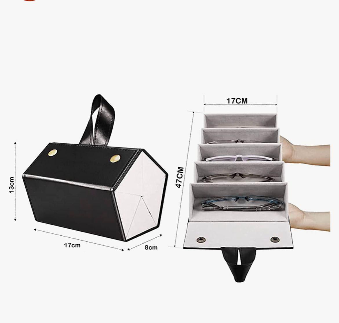 5 Layer Sunglasses Organizer Compact Travel Glasses Case Multiple Pairs Eyeglasses Storage Box Hanging Eyewear Holder (Pack of 1, Multicolor)