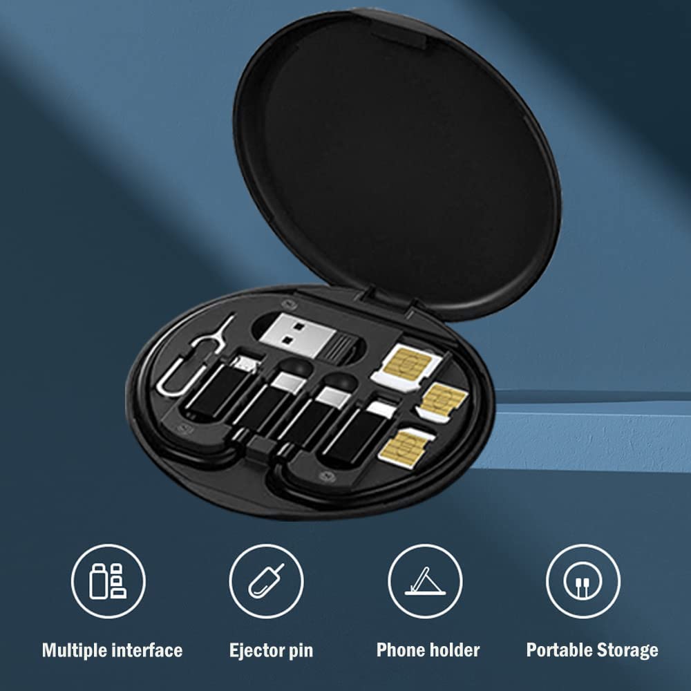 All in One Cable Travel Set with Connectors, Sim Card Ejector Pin and Sim Slots