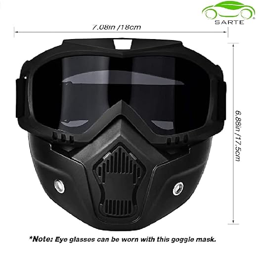 Lyonara Goggle Mask Anti Scratch UV Protective Open Face & Eyewear Windproof Dirt Shield Adjustable Strap Soft Foam Padded Detachable for Cycling Bike Off Road Racing Riding Unisex (Black)