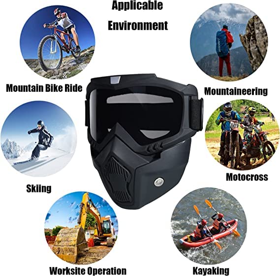 Lyonara Goggle Mask Anti Scratch UV Protective Open Face & Eyewear Windproof Dirt Shield Adjustable Strap Soft Foam Padded Detachable for Cycling Bike Off Road Racing Riding Unisex (Black)