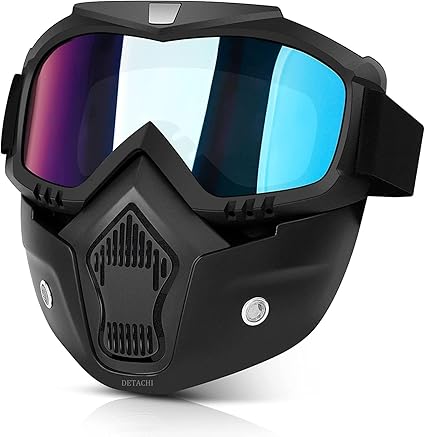 Lyonara Motorcycle Goggle mask Anti Scratch UV Protective Face Mask, Bike Riding Goggles Mask With Detachable Face Mask, Adjustable Elastic Strap Goggles Mask For Helmet - Rainbow Visor