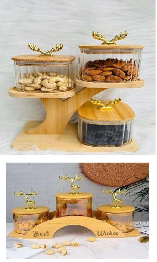 LyonaraServeware Glass Bowl Set with Airtight Lids & Wooden Tray | Set of 3 Bowls |  (500 ML) 2 Set Combo