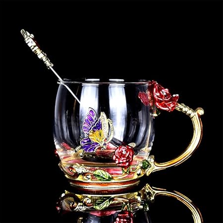 LYONARA FLOWER TEA GLASS CUP WITH SPOON