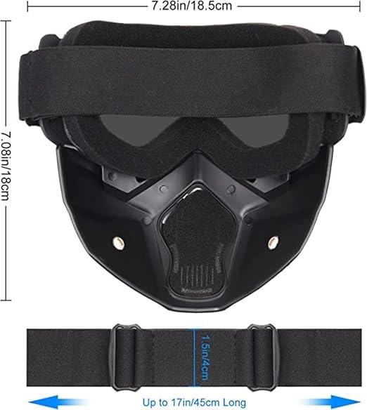 Lyonara Goggle Mask Anti Scratch UV Protective Open Face & Eyewear Windproof Dirt Shield Adjustable Strap Soft Foam Padded Detachable for Cycling Bike Off Road Racing Riding Unisex (Black)