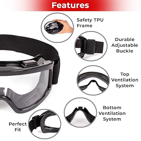 Lyonara Adult Motorbike Motocross ATV/Dirt Bike Racing Transparent Goggles with Adjustable Strap - BLACK