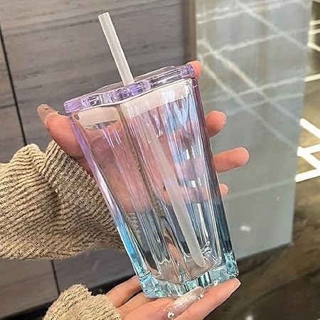 Lyonara Sipper Star Shape Mug 400ML.Sky Blue Creative 400ml Five-Pointed Star with Lid Glass Student Household Straw Star Water Glass Multi Color