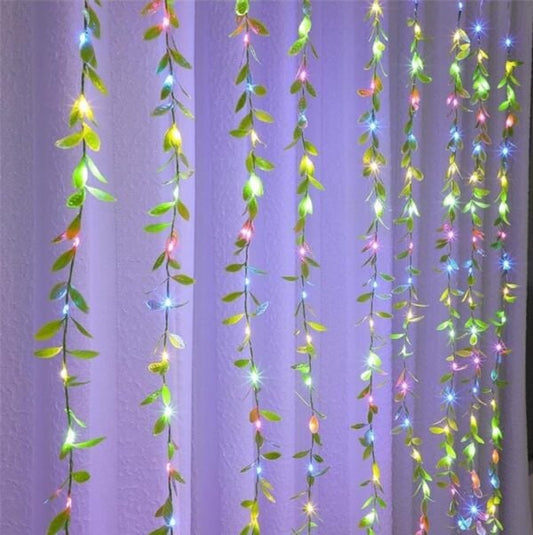 Lyonara Artificial Leaf Curtain LED String Light, 200 LEDs (10x3Feet, Green Color)