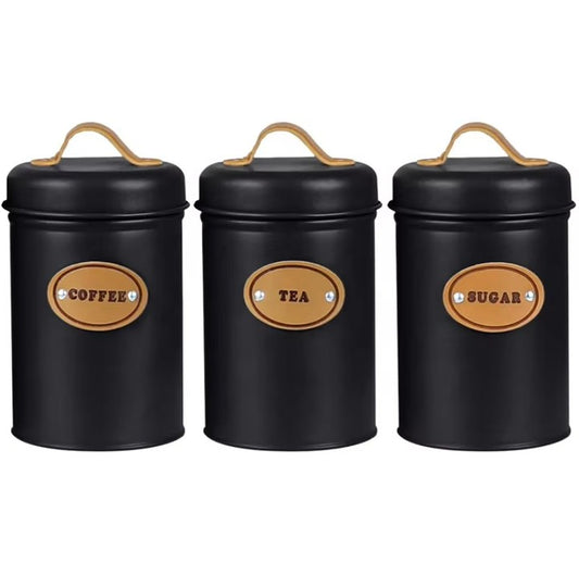 Lyonara Kitchen Food Storage Jars For Tea Sugar Coffee Canister With Lid Galvanized Canister Sets