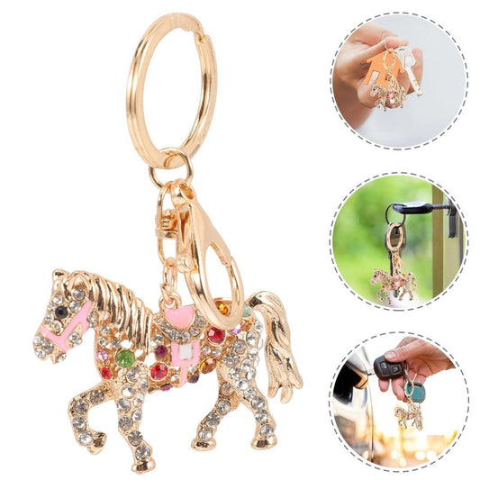 Lyonara Rhinestone Car Keychain Women Crystal Purse Charms for Handbags Mens Horse Keychain