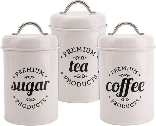 Lyonara Set Of 3 Airtight Kitchen Canister Decorations With Lids Coffee Tea Sugar Metal Containers Kitchen Canister