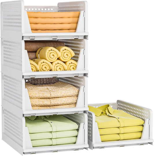 Lyonara Wardrobe Organizer For Storage_foldable & Stackable Closet Basket