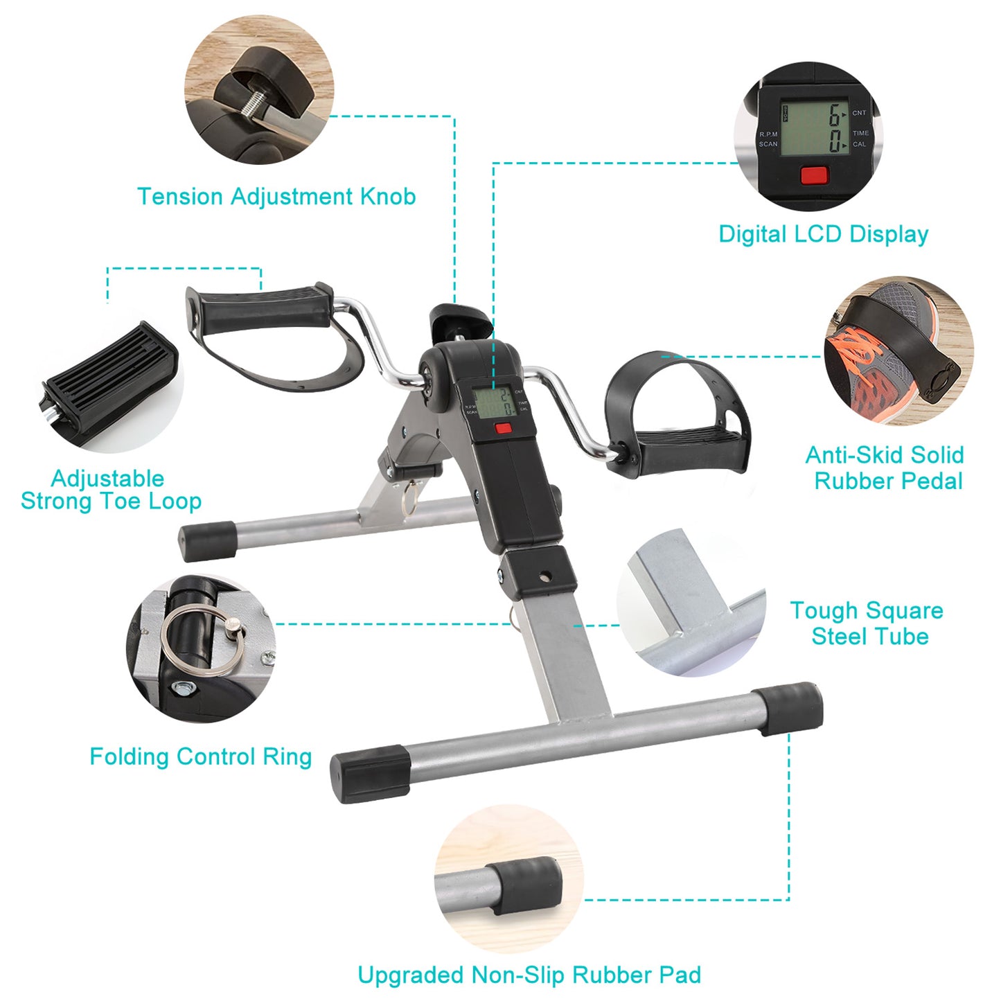 Mini Bike Digital Pedal Exerciser | Home Exercise Equipment | Mini Cycle for Home Workout with Fixing Strap, Adjustable Resistance & LCD Display for Light Exercise & Physiotherapy at Home