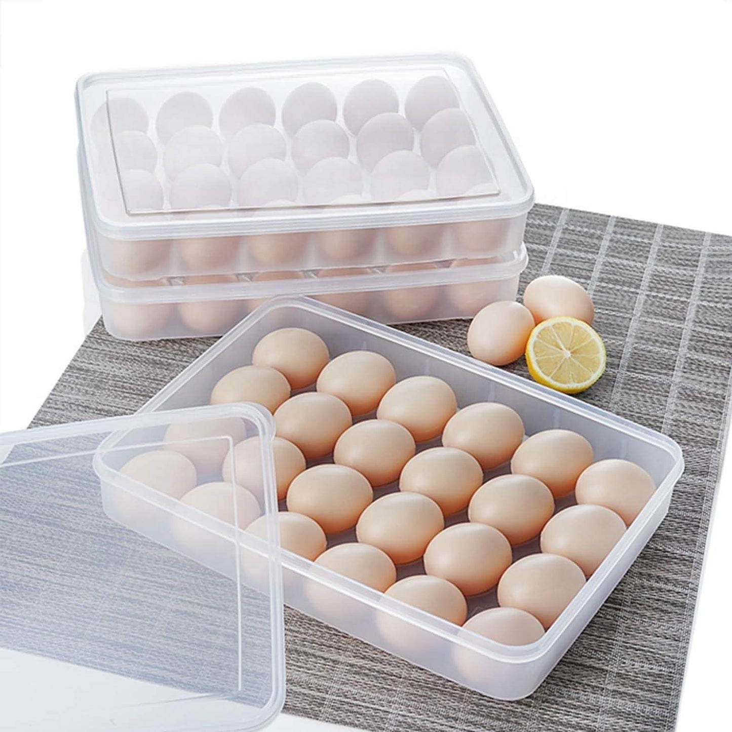 Plastic Egg Storage Box Single Layer 24 Grids with Lid Egg Basket Tray Useful for Home, Kitchen & Poultry (Multicolor, Pack of 1)