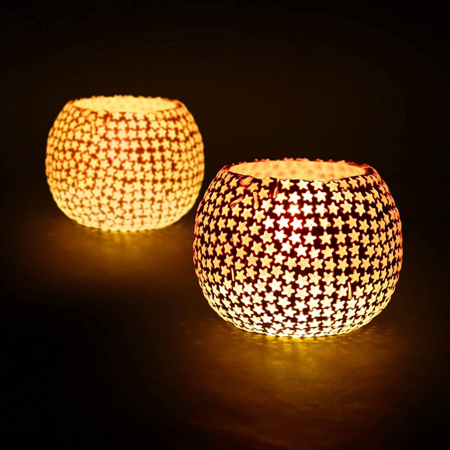 Mosaic Glass Tealight Candle Holders for Side or Center Table Dining Room Lighting Home Decoration and Gifts, Diwali Decoration, Christmas Decoration and Gifts(Glass, Pack of 2)