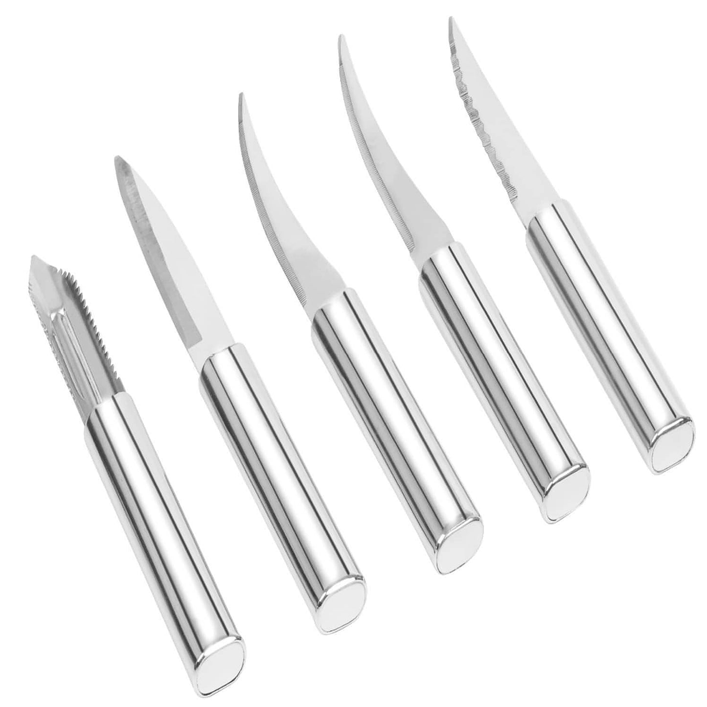 Stainless Steel Kitchen Knife Set with Wooden Block, Knife Set for Kitchen with Stand, Knife Holder for Kitchen with Stainless Steel 1 Peeler 4 Pcs Knife, Silver