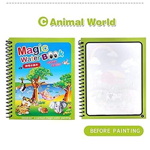 Kid's Magic Water Coloring Books Unlimited Fun with Drawing Reusable Water-Reveal Activity Pad, Chunky-Size Water Pen for Kids [Pack of 4 books and 4 pens]