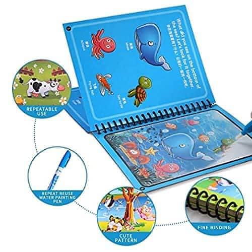 Kid's Magic Water Coloring Books Unlimited Fun with Drawing Reusable Water-Reveal Activity Pad, Chunky-Size Water Pen for Kids [Pack of 4 books and 4 pens]