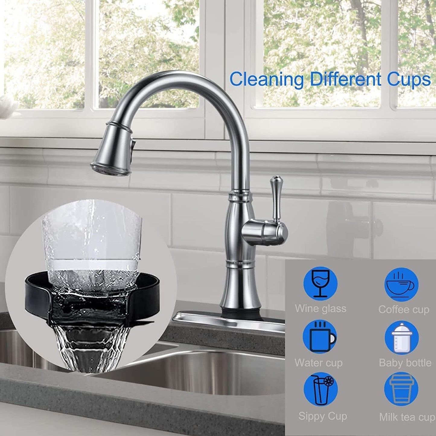 Automatic Cup Washer - Kitchen Sink Bottle Washer, Washing Machine Cleaning Accessories, Quick Rinse for Baby Bottle, Glass Bar, Kitchen Sink Automatic Washing Device