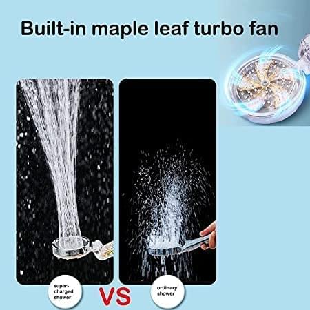 Double Turbo Propeller Shower Head Foldable High Pressure Flow with Fan