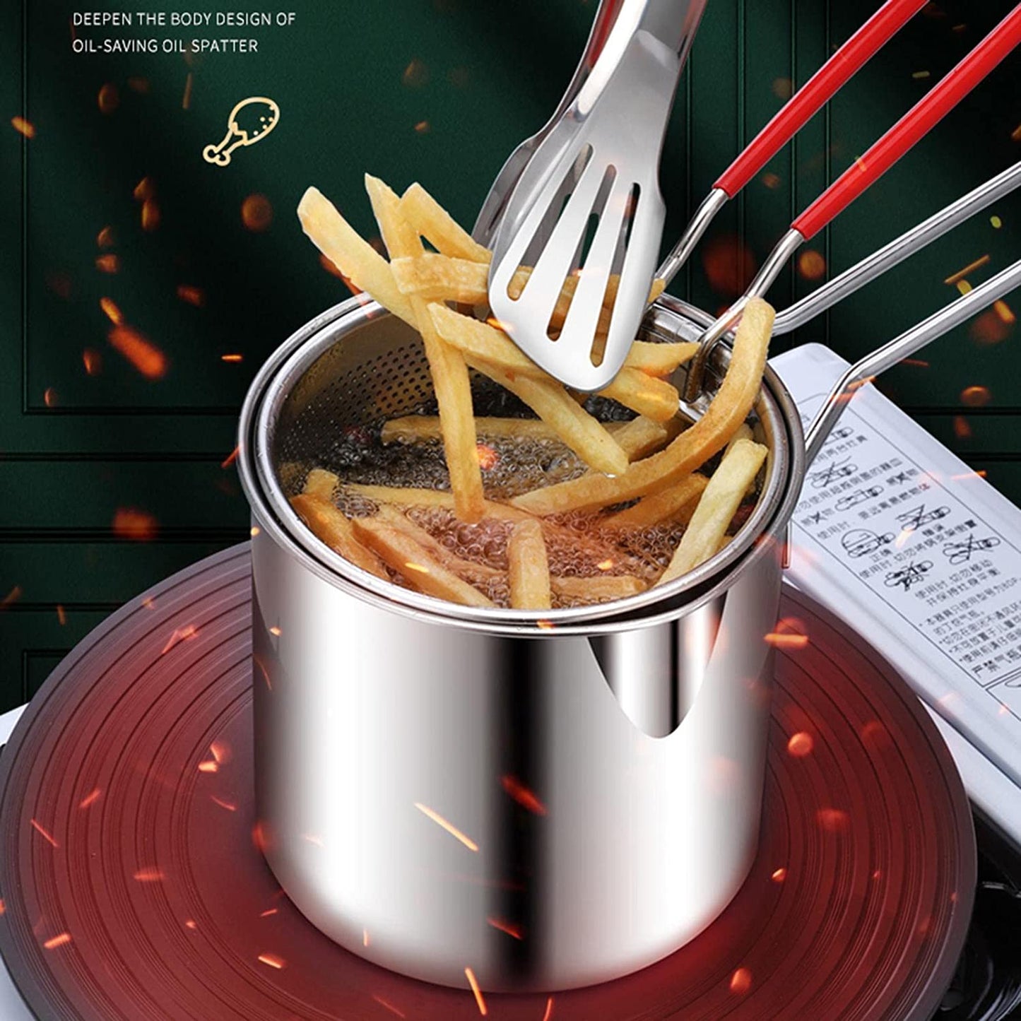 Stainless Steel Deep Fryer Pot Detachable Fryer Pan High with Basket Universal Deep Fry Pan Fry Pot for Home Fries Kitchen Camping