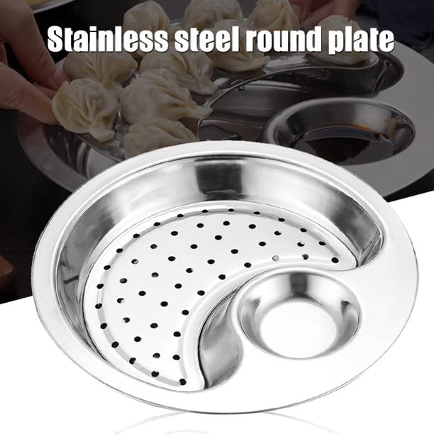 Stainless Steel Dumpling Plate Fruit Dish Drainer Set Stainless Steel Double Layers Bowl with Vinegar DISC