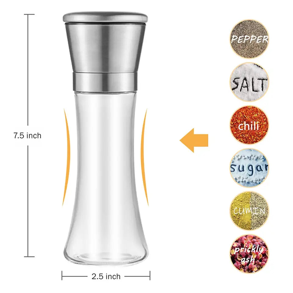 Pepper Grinder with Adjustable Coarseness Stainless Steel Traditional Glass (Pack of 2)