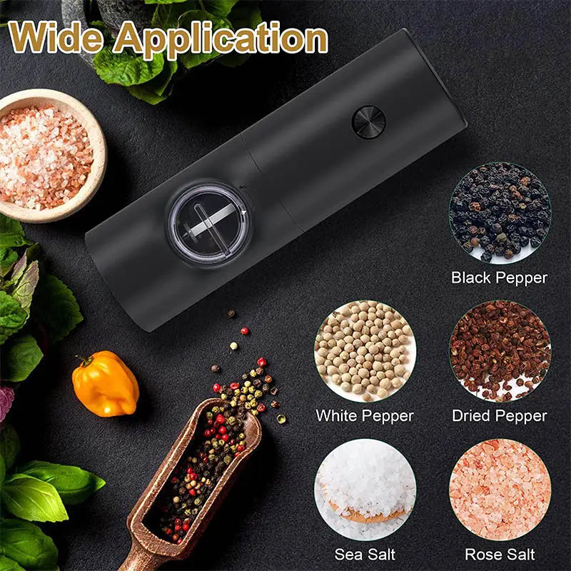 Electric Pepper Grinder Battery Operated with Automatic LED Light, Adjustable Coarseness