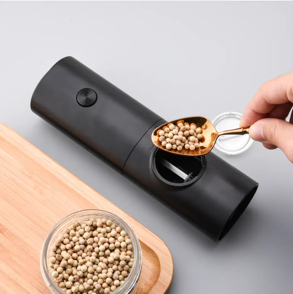 Electric Pepper Grinder Battery Operated with Automatic LED Light, Adjustable Coarseness