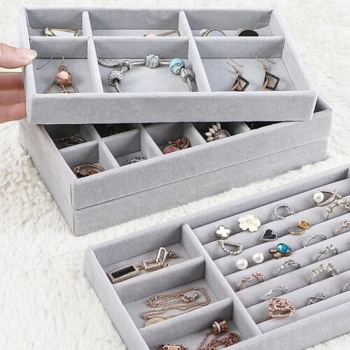 Stackable Jewelry 4 Tray Display Trays for Drawer, Jewelry Storage Organizers Earring Necklace Bracelet Ring Holder Organizer